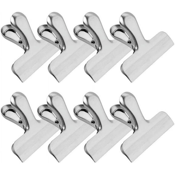 Chip Clips & Stainless Steel Heavy-Duty Food Bag Clips 8 Packs - Large and Durable with 3 Inch Wide, Perfect for Air Tight Seal Grips on Coffee,Food & Bread Bags,Office Kitchen Home Usage