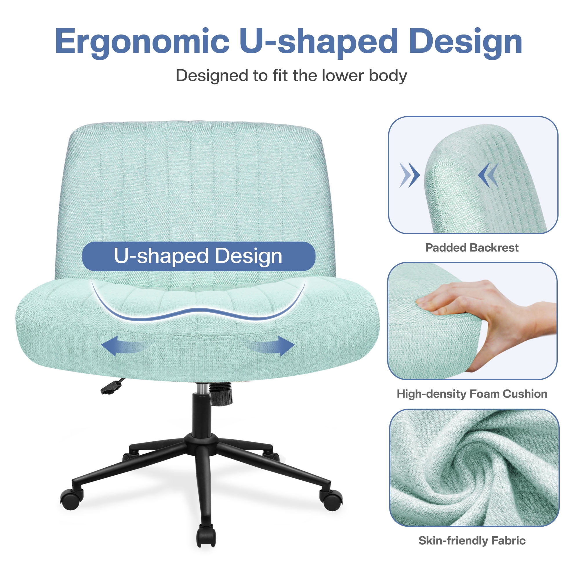 Celtoss Criss Cross Home Office Chair, Armless Swivel Task Computer Chair No Wheels, in Fabric, Vanity Style, Mint