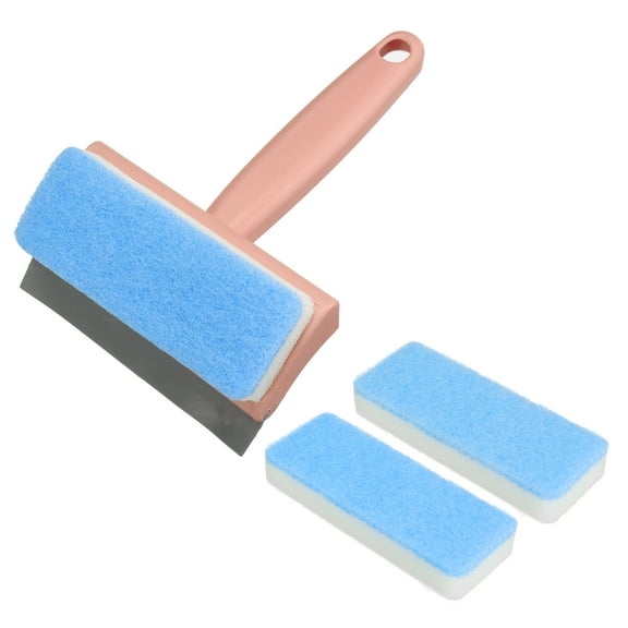 Uxcell Shower Squeegee Cleaning Kit with Sponge & 2 Extra Replacement Head Pink Handle