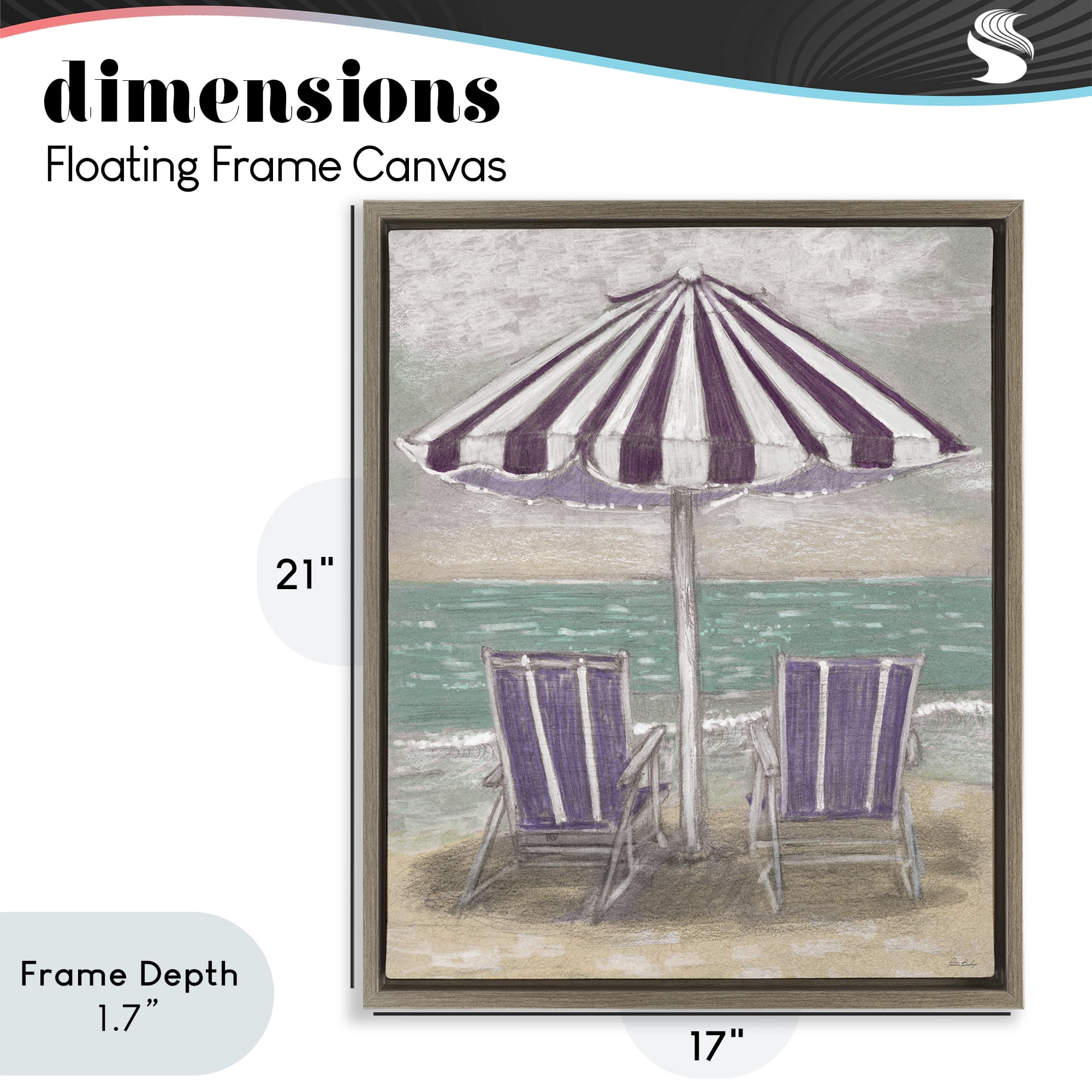Stupell Industries Umbrella & Chairs on Beach Brown Framed Floater Canvas Wall Art, design by Patti Bishop