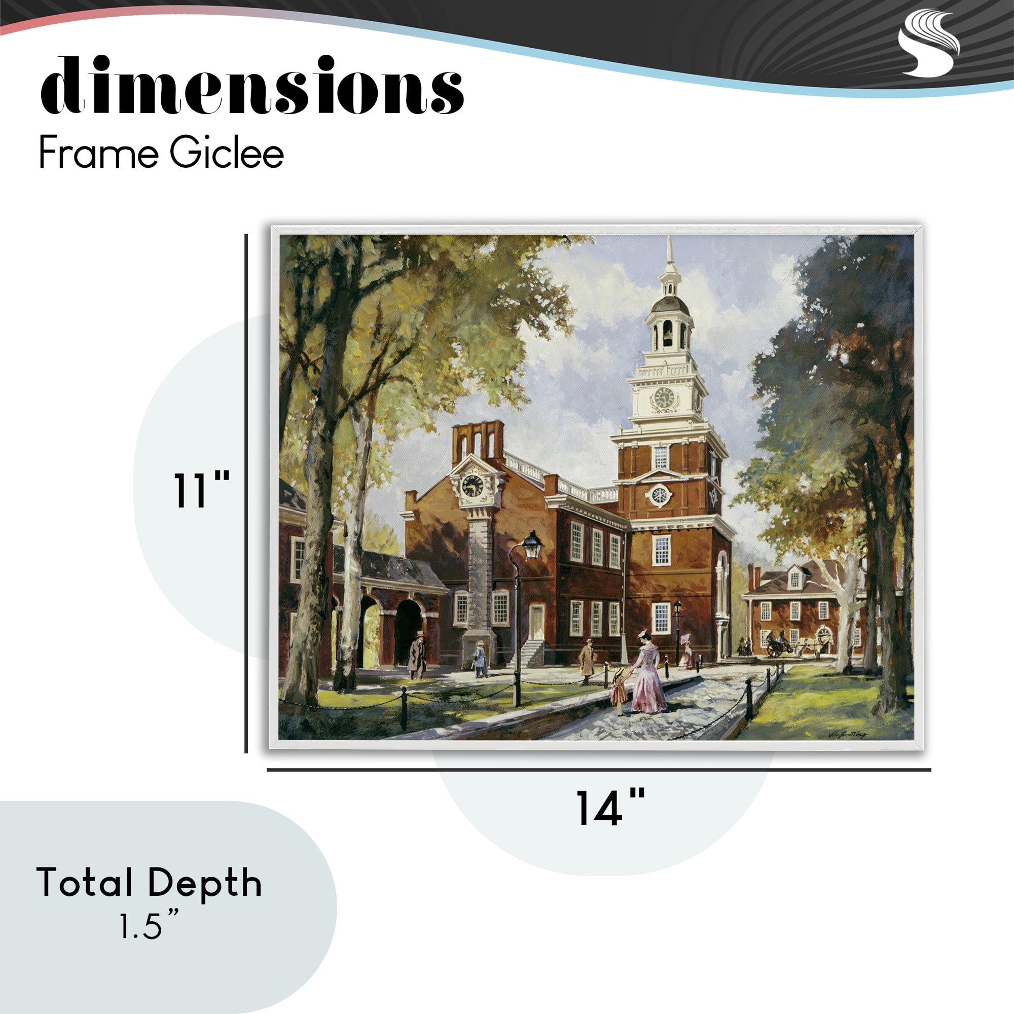 Independence Hall Colonial Times White Framed Giclee Art, design by Wind River Studios