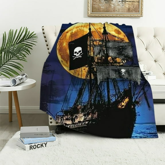 Autua Pirates Blanket Ship Nautical Blue Adventure Marine Super Soft Bedding Fleece Throw Blanket Microfiber Flannel Blankets Couch Sofa Warm Lightweight for Boys Girls 40x50in