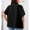 thumbnail image 4 of Camisa de manga corta para mujer, jersey de bloque de Color a rayas con cuello vuelto y botones 1/4, camiseta holgada para mujer, Top para verano negro XXXL, 4 of 6