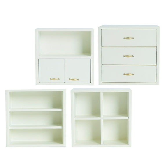 OUNONA  White Mini Bookshelf Wooden Photo Props for Mini House Furniture Student Projects