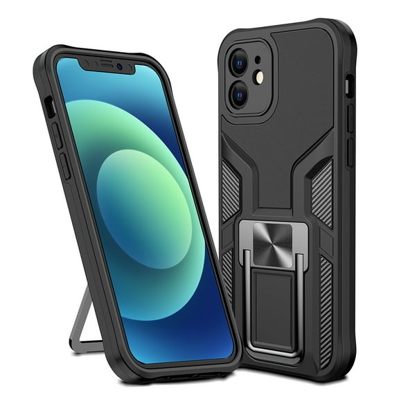 Xpm Case for Apple iPhone 12 (6.1") Hybrid Protective with Ring Holder and Bult in Magnetic Kickstand Heavy Duty Hard PC   TPU Cover for iPhone 12 - Black