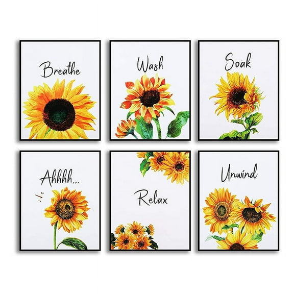 6 Pieces Sunflower Bathroom Decor Relax Soak Unwind Wall Painting Art Women College Living Room Bathroom Nursery