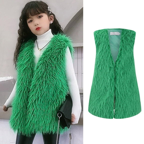 XXWXYD Girls Fleece Vest Without Sleeves, V-Neck Solid Thick Open Front Winter Warm Windproof Long Outwear Jacket for Kids, Cozy Cute Casual Winter Clothes Outerwear for Toddler and Little Girls