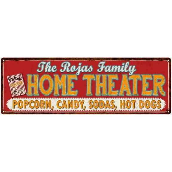 The ROJAS Family Home Theater Sign Gift 6x18 Metal Movies Decor 206180100393