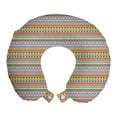 thumbnail image 1 of Boho Travel Pillow Neck Rest, Colorful Pastel Tone Horizontal Order Lines Pattern with Various Ornaments Graphic, Memory Foam Traveling Accessory Airplane and Car, 12", Multicolor, by Ambesonne, 1 of 2