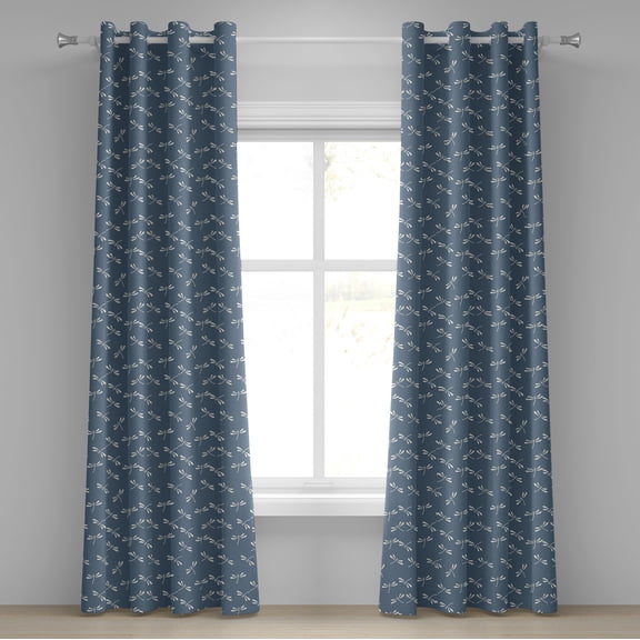 Ambesonne Dragonfly Grommet Curtain, Japanese Style Nature, 50" x 72", Slate Blue White