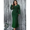 thumbnail image 4 of Women'S Holiday Evening Dress Glitter Long Sleeve V-Neck Slim Long Dress Formal Sequin Prom Gowns Plus Size Green 4XL, 4 of 7