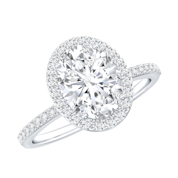 Rosec Jewels Moissanite Oval Engagement Ring 1 Carat - Certified Moissanite Halo Ring - D-VS1 Quality, 925 Sterling Silver, US 4.00
