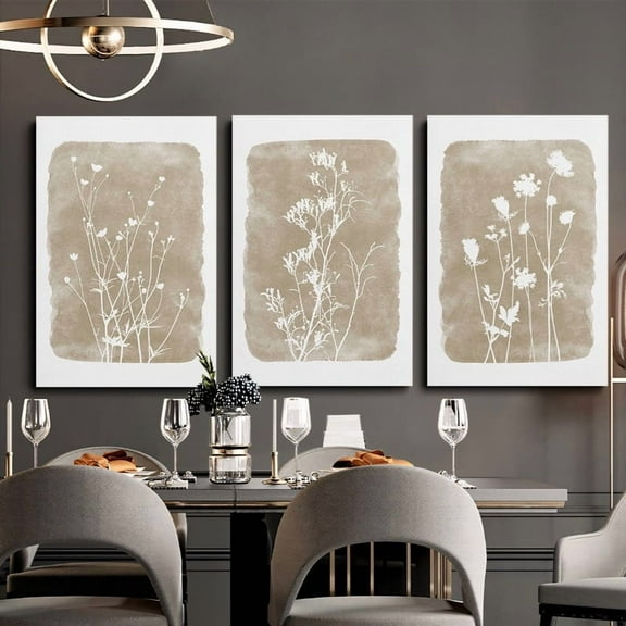3pcs Modern Farmhouse Canvas Art Set - Wildflowers & Plants, Frameless, Contemporary Style for Living Room, Bedroom, Office Decor