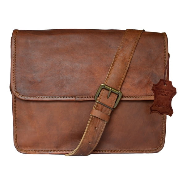 Madosh Men's Genuine Leather Flap Over Bag Messenger Crossbody Handbag