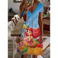 thumbnail image 3 of Vestido de manga corta con escote en V, estilo casual de calle, ropa de mujer, vestido de princesa Elsa de Disney Frozen, estampado para mujer, 3 of 5