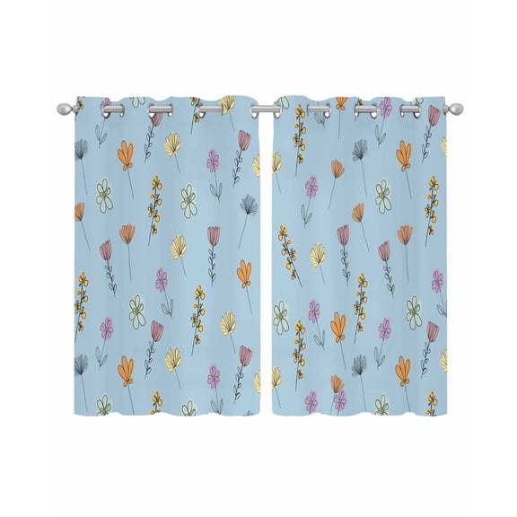 Spring Flowers Sheer Curtains 54 Inch Length 2 Panels Set for Living Room/Bedroom, Pink Yellow Wildflowers Pastoral Botanical Blue Kitchen Curtains Grommet Curtains Window Treatments 42"x54"x2