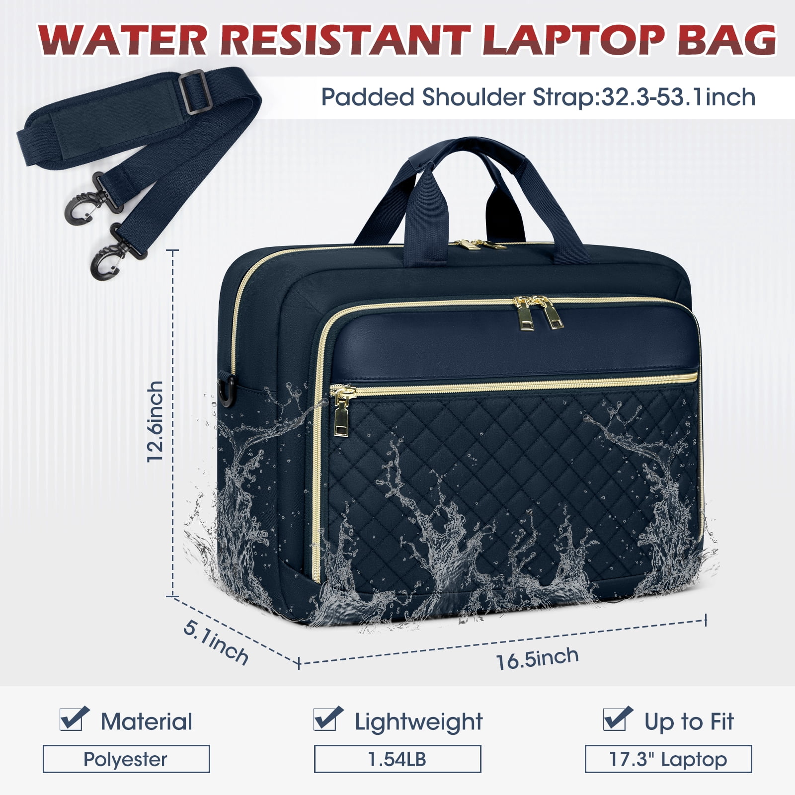 RAINSMORE Laptop Bag 17.3 Inch Laptop Briefcase for Women Men Waterproof Shoulder Messenger Bag Large Computer Bag for Business Office Work College,Dark Blue
