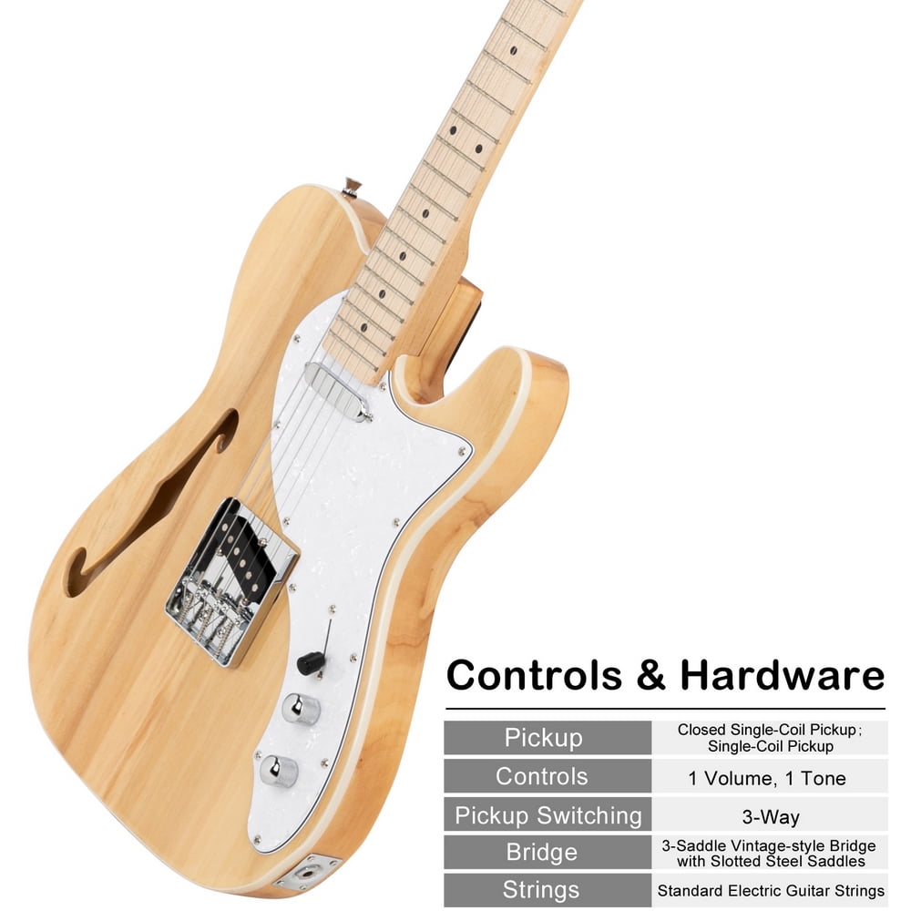 Private Jungle Glarry GTL Semi-Hollow Electric Guitar F Hole SS Pickups Maple Fingerboard White Pearl Pickguard,Log Color