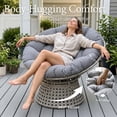 thumbnail image 2 of LayinSun 2 Pieces Oversized Outdoor Rattan Swivel Papasan Chair with 6" Soft Thickened Cushion for Patio, Deck, Living Room, 2 of 7