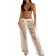 thumbnail image 2 of VISgogo Mujer Pantalones Largos Huecos, Primavera Verano Señoras Estilo Ocio Color Sólido Cintura Media Borlas Ripped Beach Pantalones Rectos VISgogo moda, 2 of 9