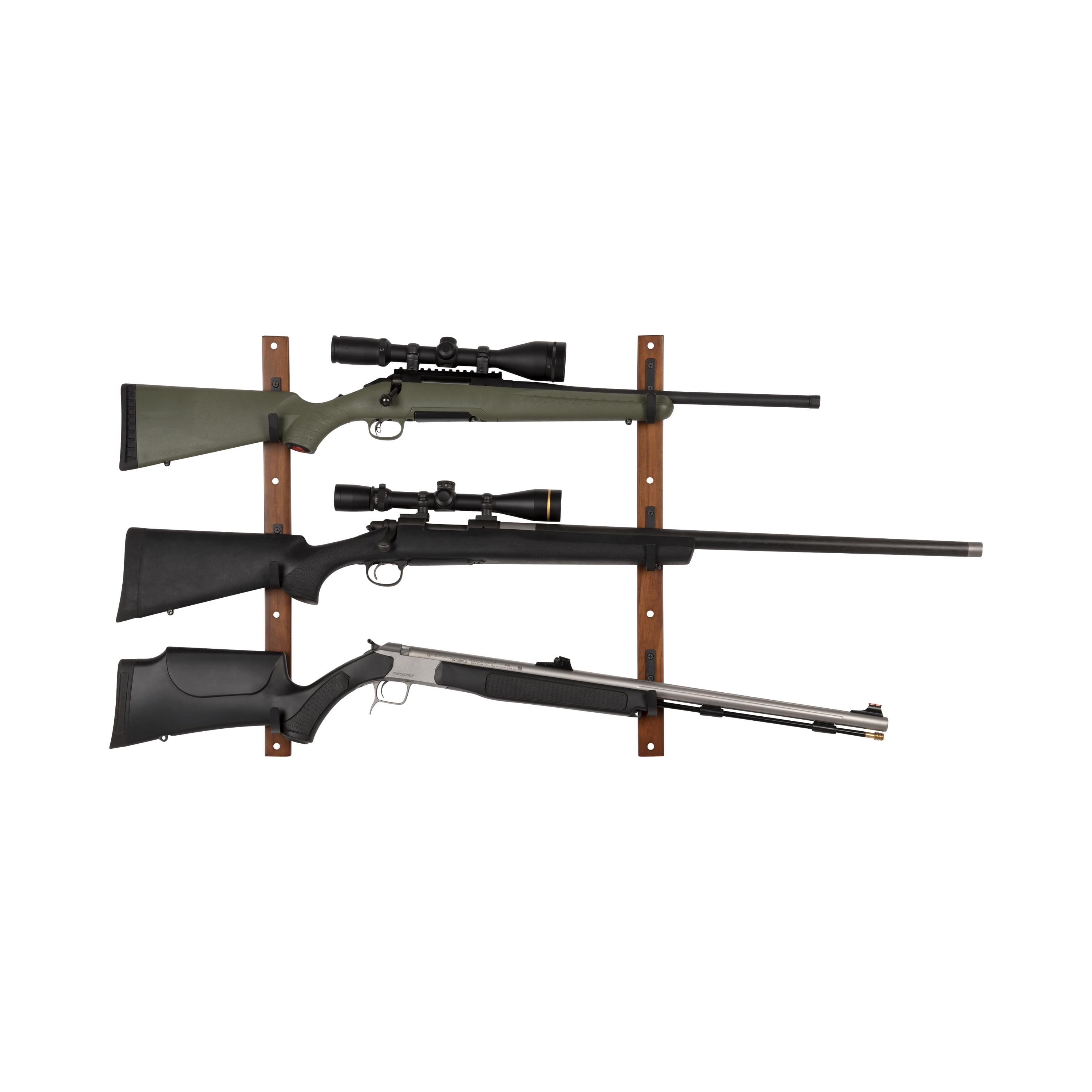 Allen Company Rifle Collector Hard Wood Wall Gun Rack, Holds 3 Firearms, Brown & Black, 5656