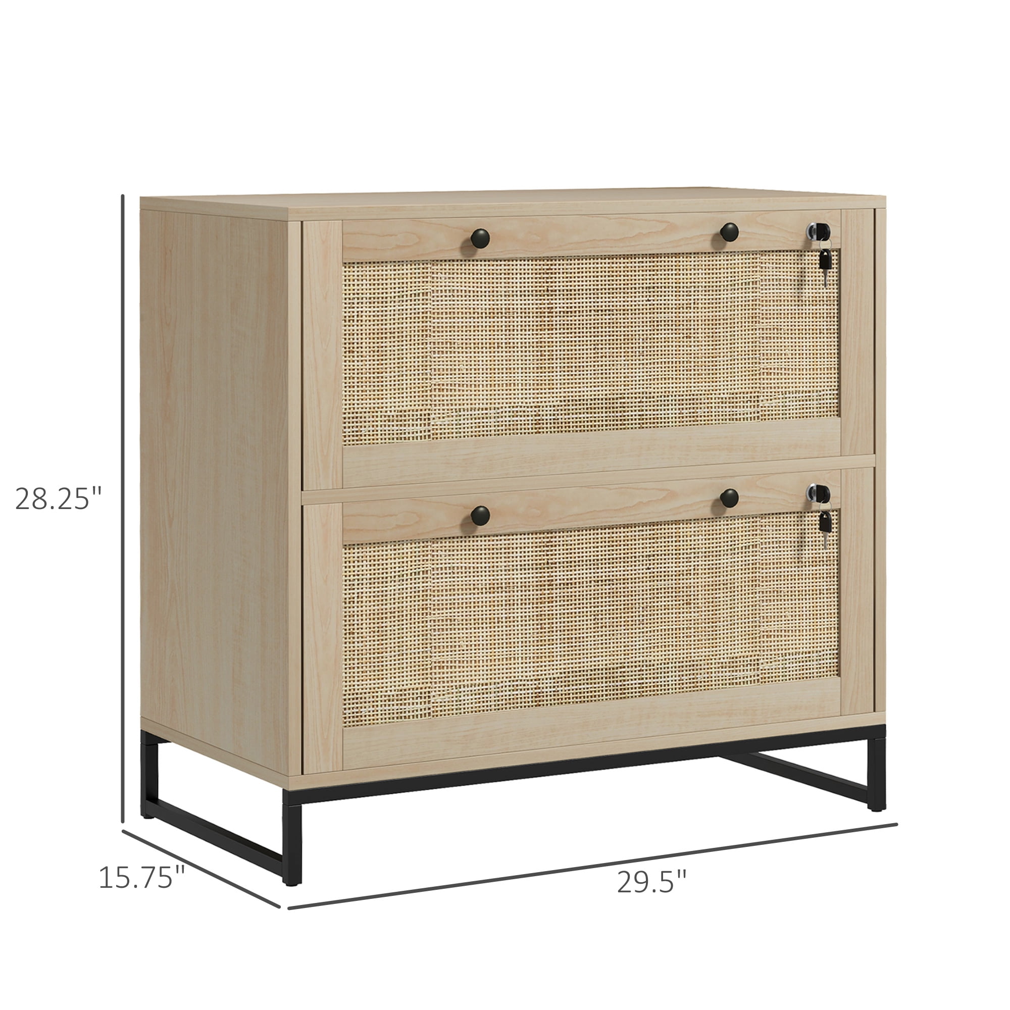 Vinsetto 2 Drawer File Cabinet with Lock, Vertical Filing Cabinet with Keys and Adjustable Hanging Bar for Letter, A4 and Legal Size, Natural