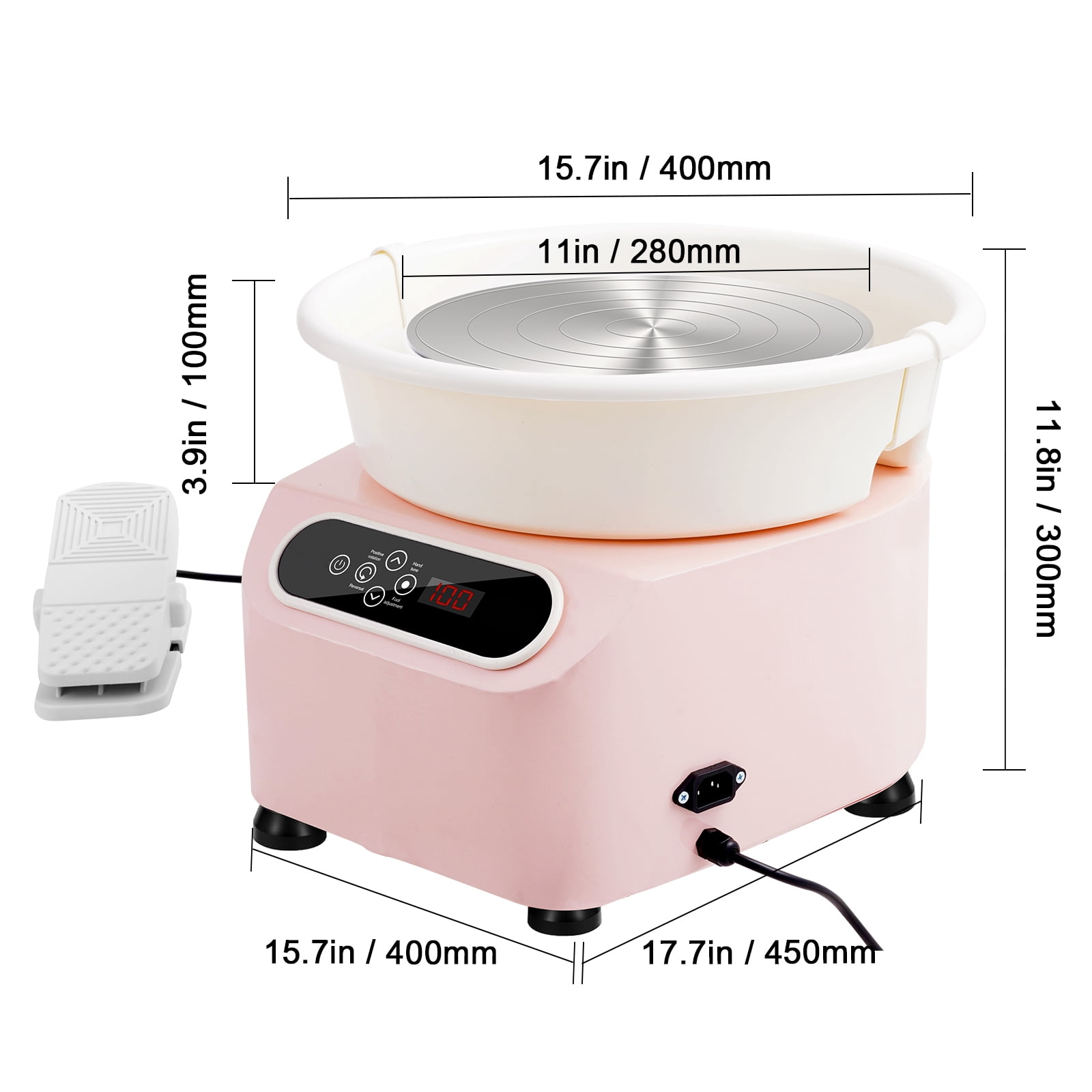KFFKFF Pottery Wheel, 11" Crafting Wheel, 350W Electric Motor, Includes Foot Pedal & LCD Touch Screen, Direct Drive Design, Comes with Sculpting Tools, Ideal for DIY Art Projects, Pink