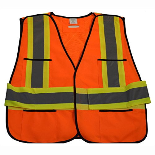 2-3 Pockets Zipper Closure Two Tone Lime Mesh W//Orange Contrast Binding Petra Roc LVM3-CB1-EC-L//XL Safety Vest ANSI Class 3 L//XL