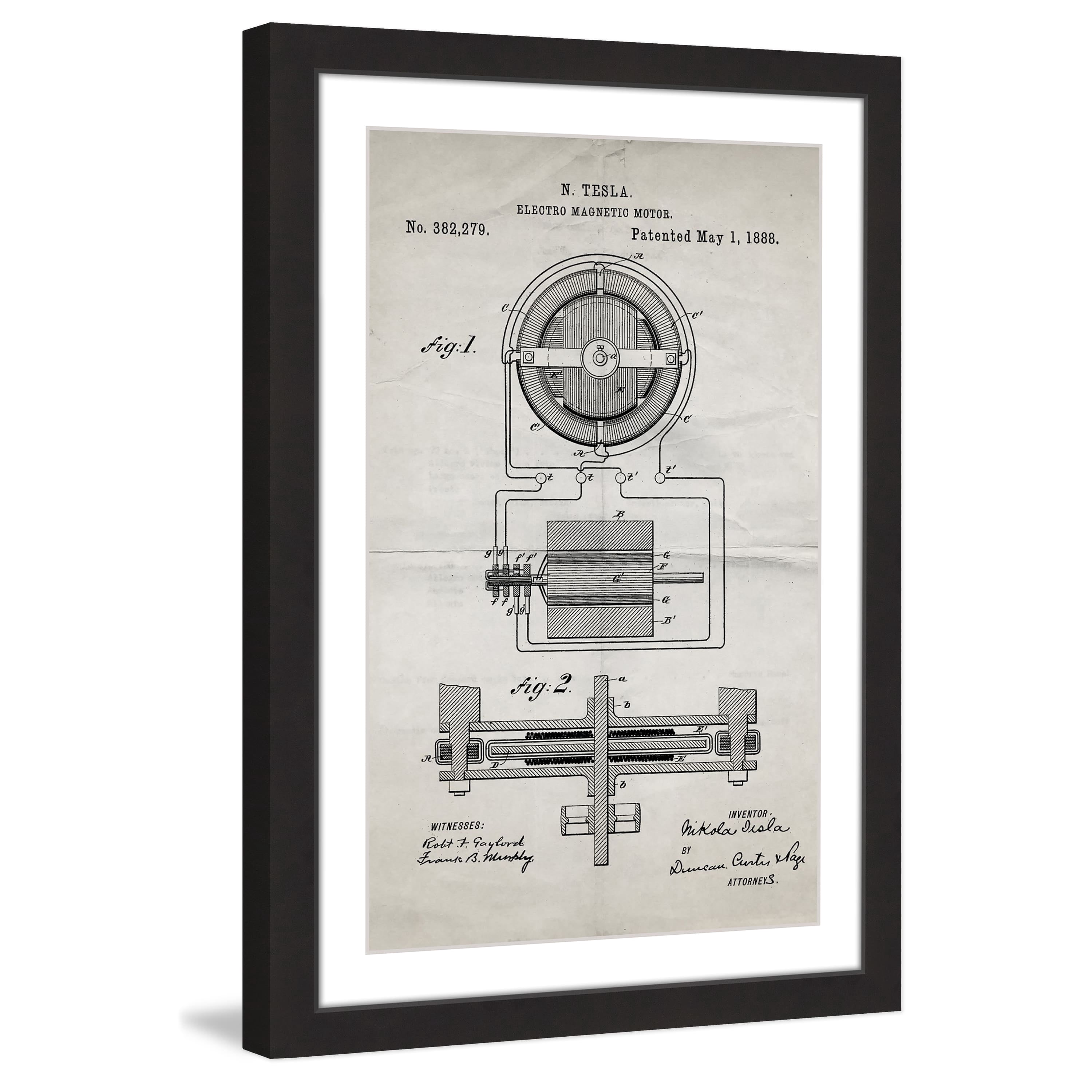 "Tesla Motor 1888 Old Paper" Framed Painting Print