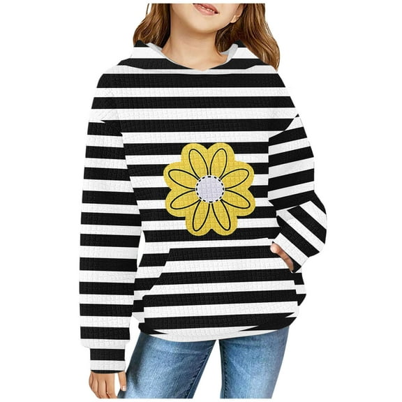 Piuwrlz Hood Sweatshirts Childrens Girls Boys Long Sleeve Printed Hoodies Stripe Hoodie Black Size 110