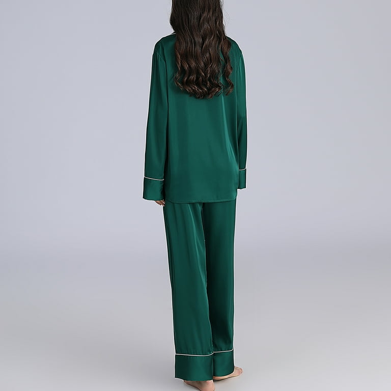 Wide Leg Emerald Green Sleepwear Defitshape Women's Satin Pajama