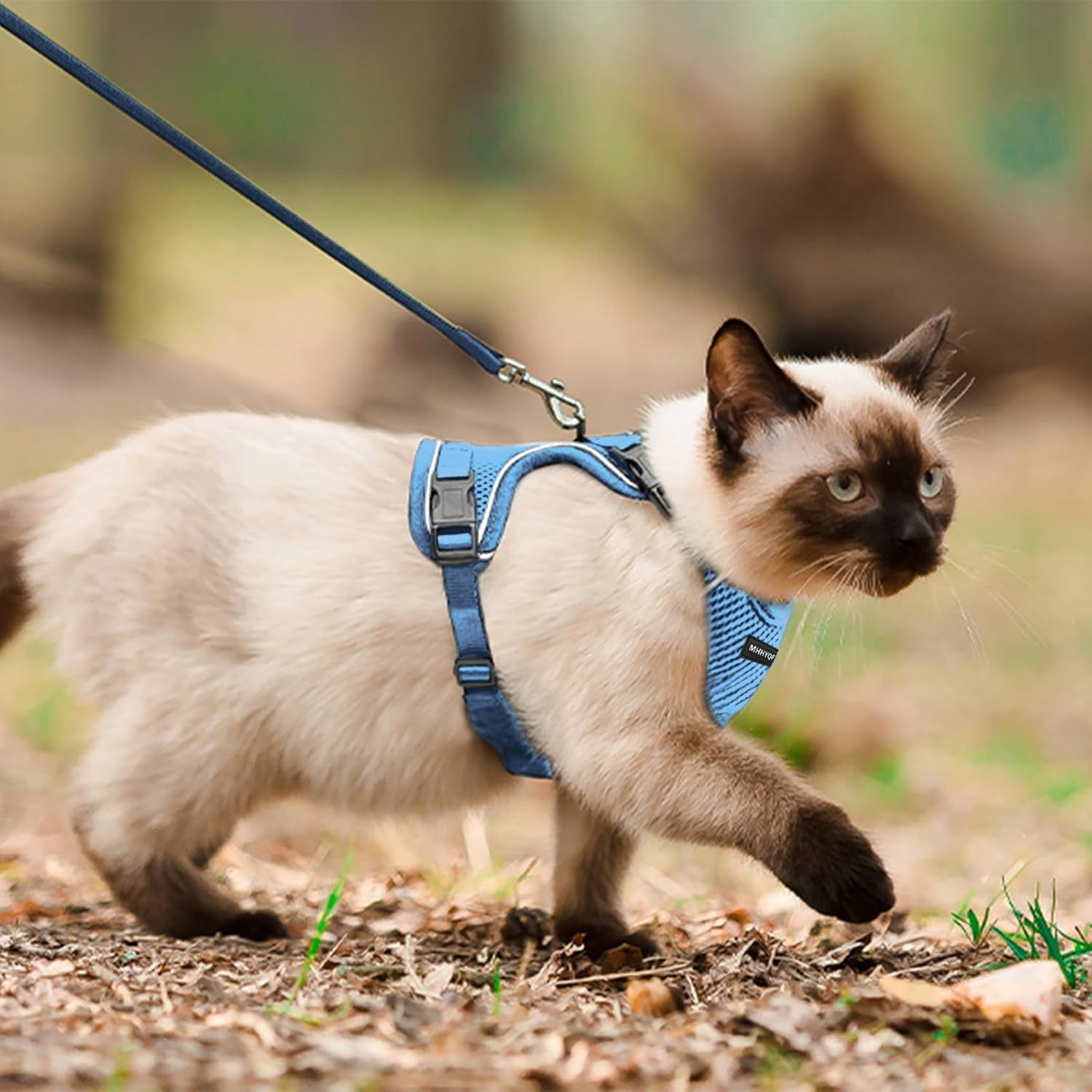Cat Harness and Leash Set for Walking Escape Proof, Improved Four Place Adjustable Cat Car Harness, Soft Kittens Vest with Reflective Strip for Cats, Comfortable Outdoor Vest, Blue, XS