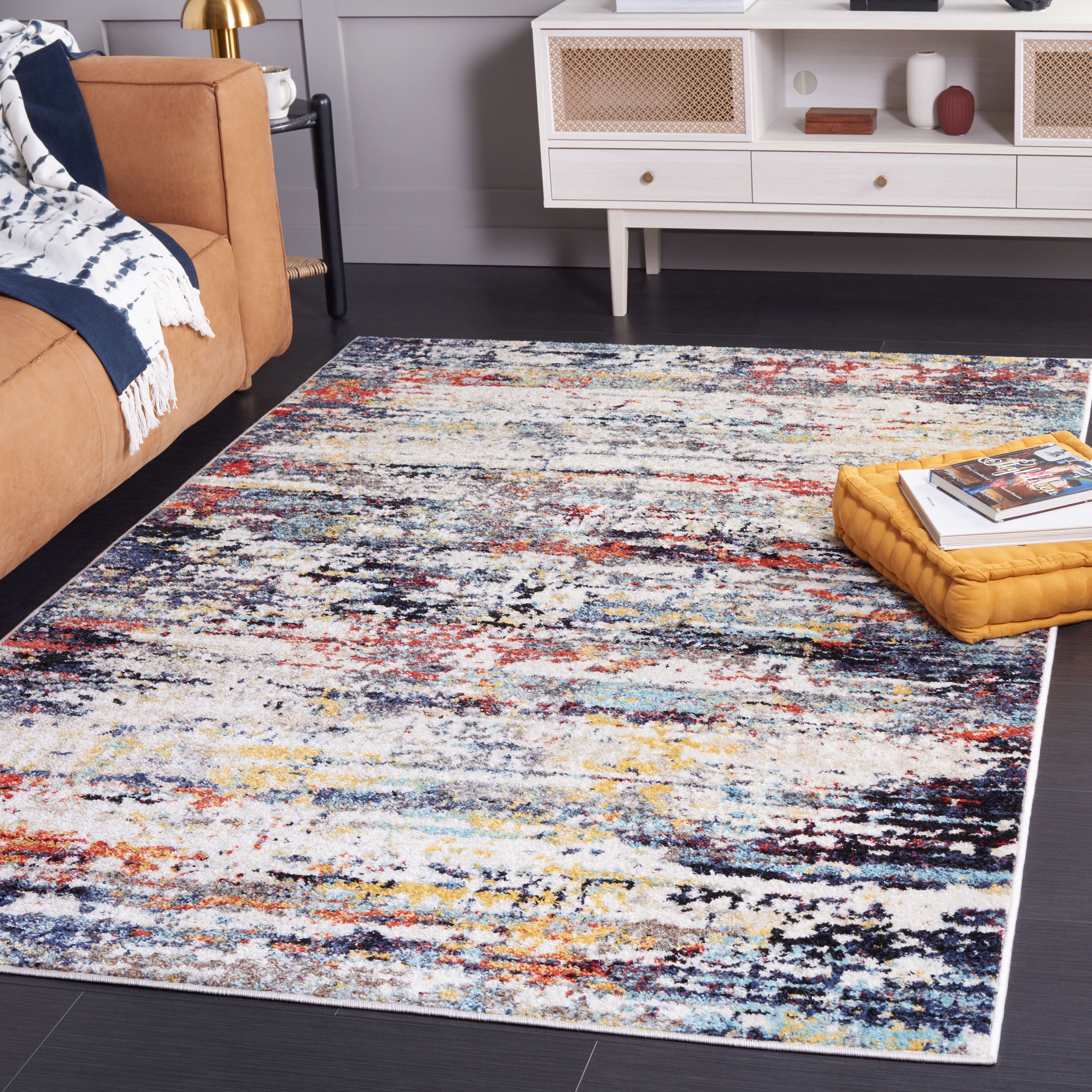 SAFAVIEH Adirondack Aldous Abstract Area Rug, Ivory/Navy Rust, 5'1" x 7'6"