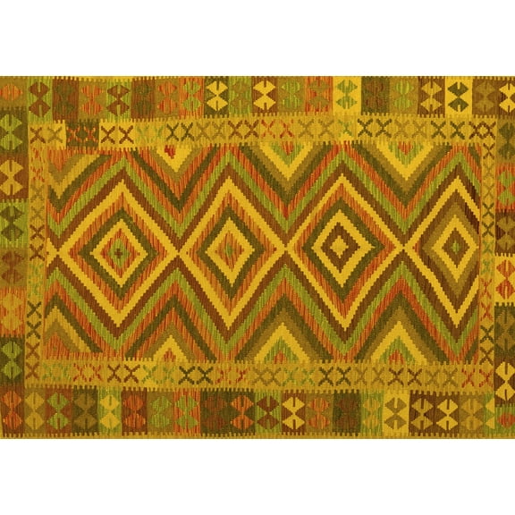 Ahgly Company Machine Washable Indoor Rectangle Southwestern Yellow Country Area Rugs, 5' x 7'