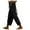 Black, variant on Women's Solid Color Elastic Waist Loose Side Button Decorated Casual Pants - Polyester Lightweight 9-Point Trousers for All Seasons
