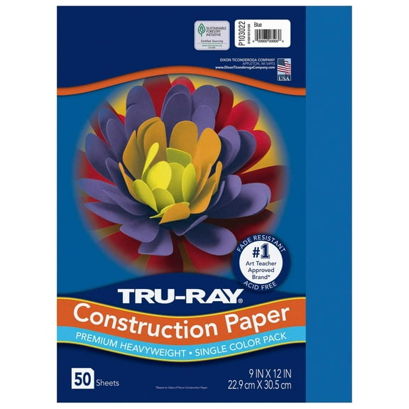 Tru-Ray Sulphite Construction Paper, 9 x 12 Inches, Blue, 50 Sheets