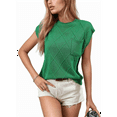 thumbnail image 2 of Womens Summer Mock Neck Cap Sleeve Loose Knit Pullover Tank Tops Green M, 2 of 9