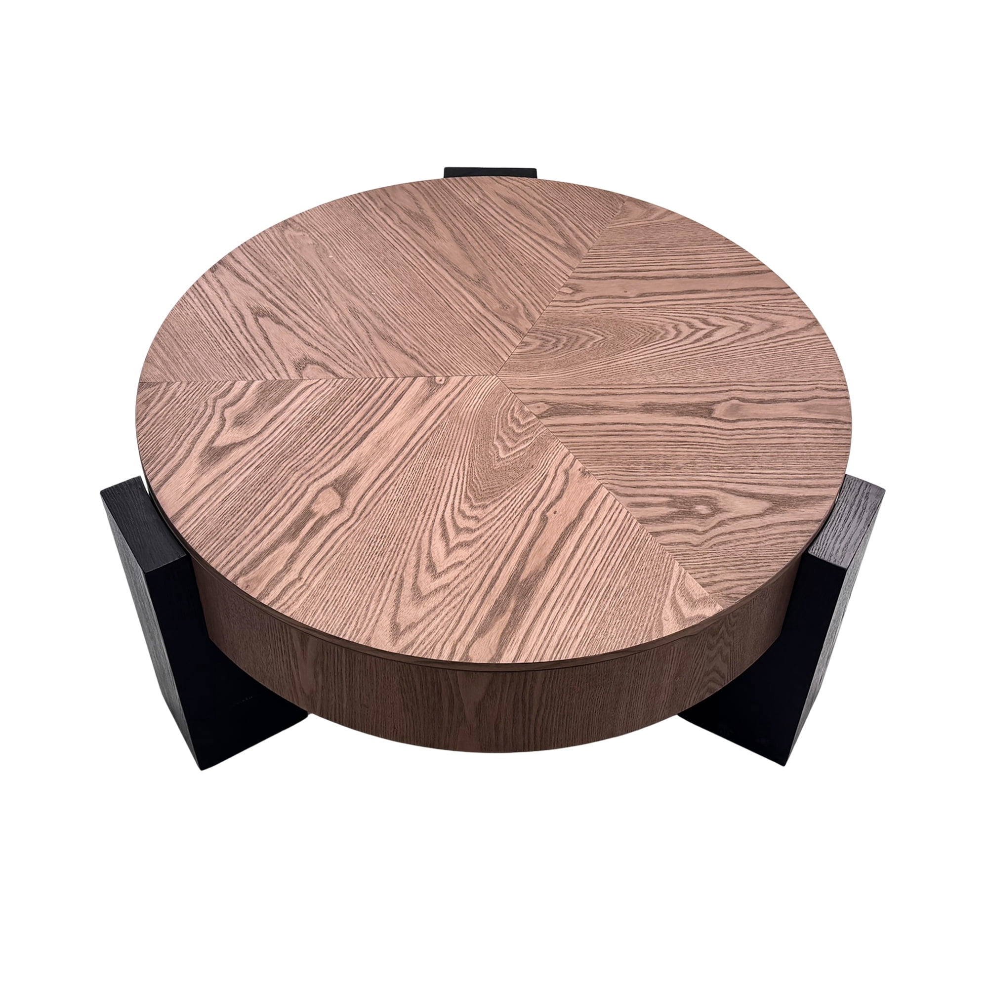 1PCS Round Coffee Table with Hidden Storage Compartment, Modern Wood Veneer Accent Center End Table with 3 Block Legs