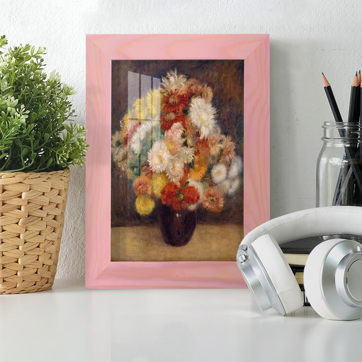 Bouquet of Chrysanthemums -Framed Print w/glass-Sunset Pink