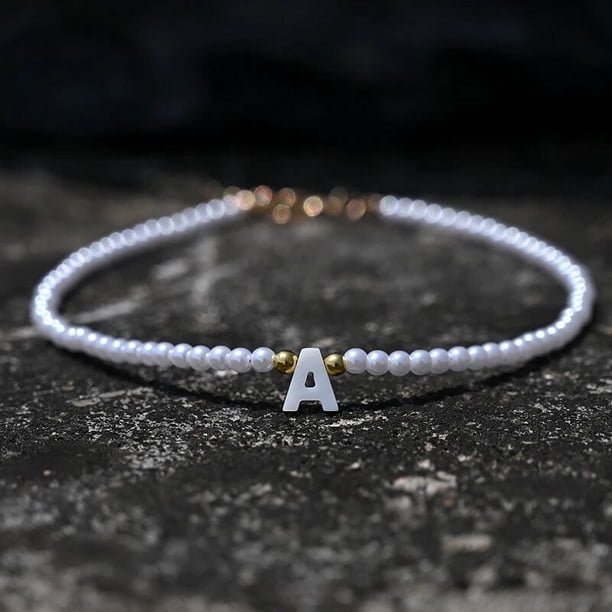 Gargantilla de cuentas bohemias para mujer, collar de cadena con colgante de 26 letras iniciales, joyería de perlas de concha de moda, accesorios bohemios