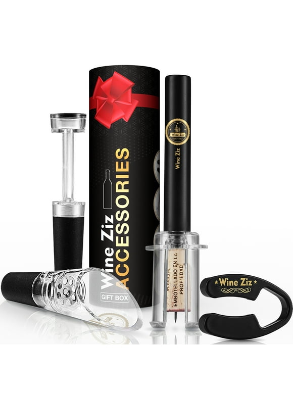 Wine Ziz Wine Lover's Gift Set: Air Pressure Pump Wine Opener| Foil Cutter| Aerator Pourer| Vacuum Stopper