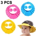 thumbnail image 1 of 3 Pcs Baby Shower Cap Bathing Cap - Soft Adjustable Visor Hat Safe Shampoo Shower Bathing Protection Bath Cap for Toddler, Baby, Kids, Children (Bule+Yellow+Pink), 1 of 2