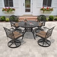thumbnail image 2 of Hzzkey 5-Piece Round Cast Aluminum Patio Set with Swivel Chairs,Brown Cushions,and Umbrella Hole, 2 of 10