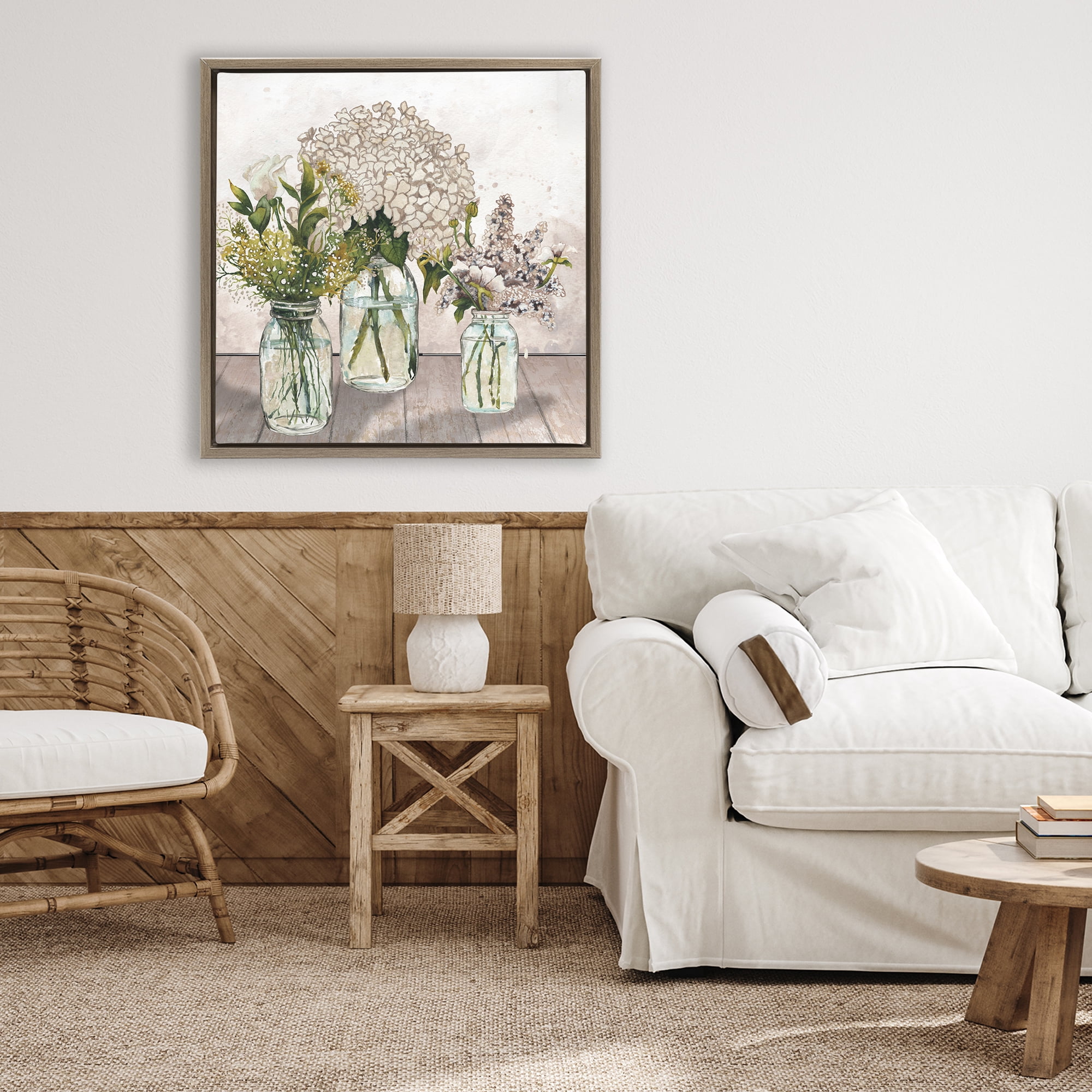 Stupell Industries Jars Of Wildflowers Brown Framed Floater Canvas Wall Art, design by Elizabeth Medley