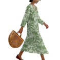 thumbnail image 3 of DISNIMO Women Dress Monstera Leaf Printed 2025 3/4 Sleeve Maxi Dresses Fashion Plus Size Dresses V Neck Casual Loose Midi Dress, XL, 3 of 6