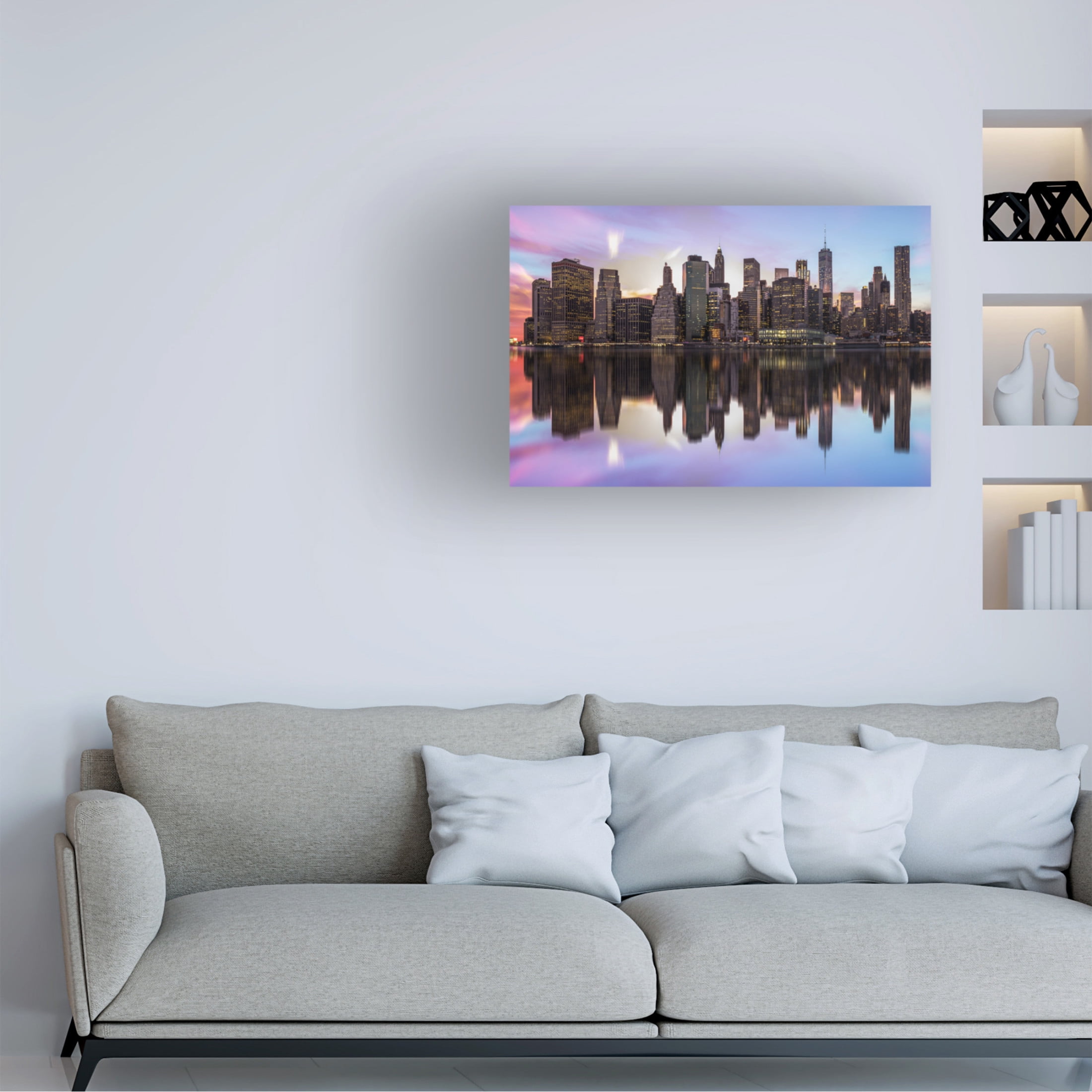Canvas Wall Art - Rostislav Kralik 'Reflections Of A Sleepless City' Wall Art for Living Room, Bedroom, or Office Décor by Trademark Fine Art - 19 x 12 Inches