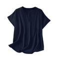 thumbnail image 4 of CBASIHI Womens Oversized Short Sleeve Tops- V Neck Summer Vintage Casual Basic T Shirts Dark Blue Size L, 4 of 9