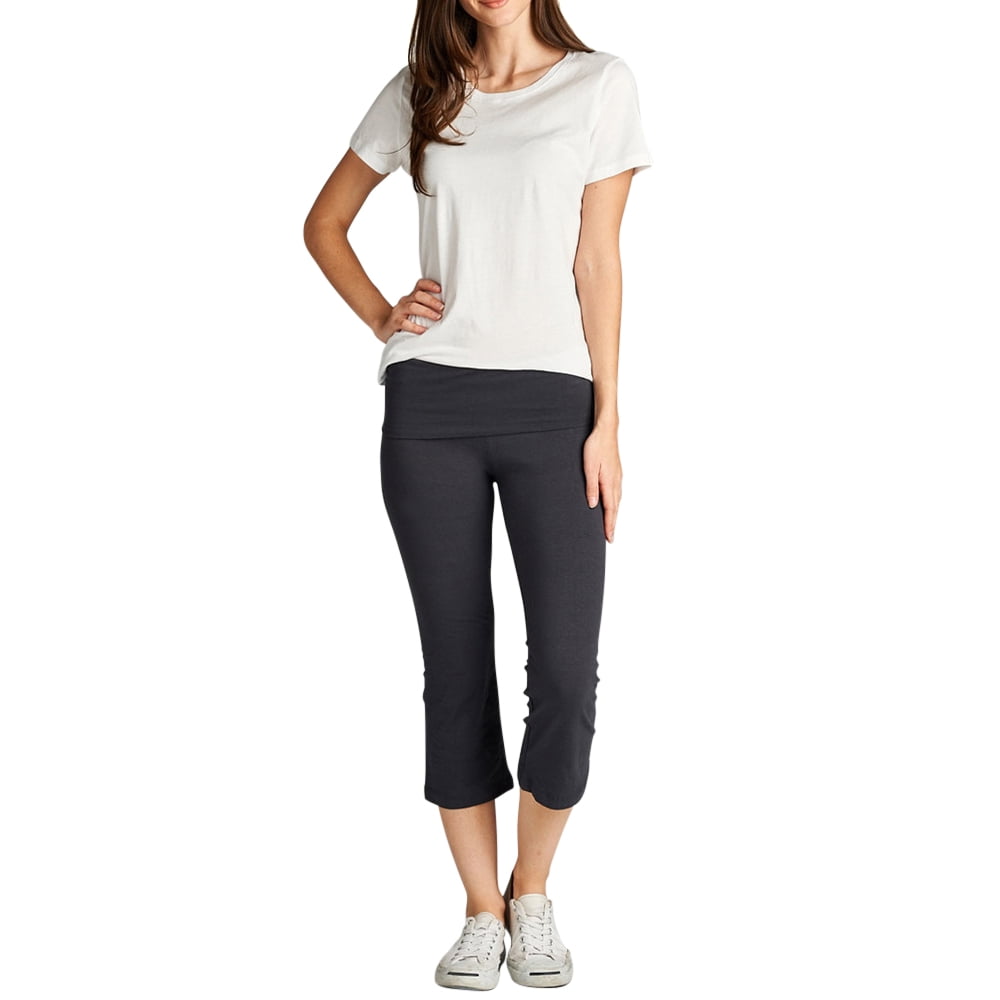 TheLovely - Women Fold Over Waistband Stretch Capri Length Flare Bottom Yoga Pants - Walmart.com