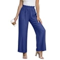 thumbnail image 4 of JGGSPWM Women's Wide Leg Pants Summer Solid Color Casual Elastic Waist Long Lounge Travel Pants Trousers with Pockets Blue XXL, 4 of 9