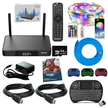 Superbox S6 Pro 4G RAM Full Loaded 6K TV Box with Keyboard, USB Hub, 128G TF Card, Voice Remote, Audio Cable, HDMI Cord, Power Supply and Manuals